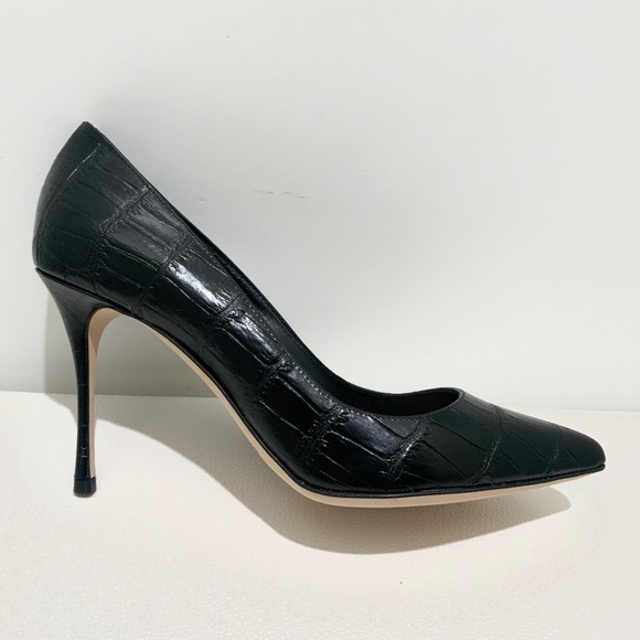 Sergio Rossi Black Croc Embossed Leather Pointed Toe Pumps Stiletto heel Shoes - Picture 15 of 16